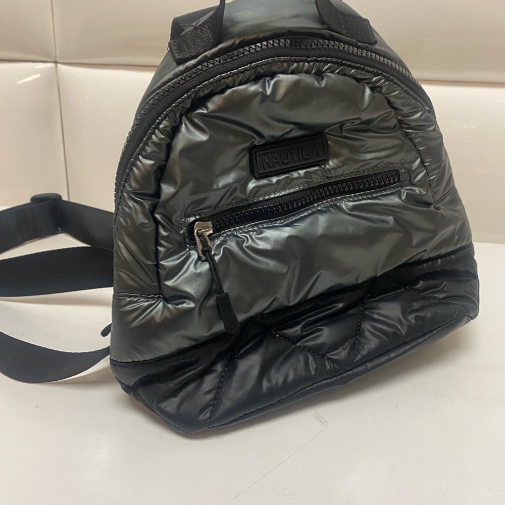 Nautica Metallic Grey Small Backpack - Mini Sport Gym Gray Bag - Cute Fitness